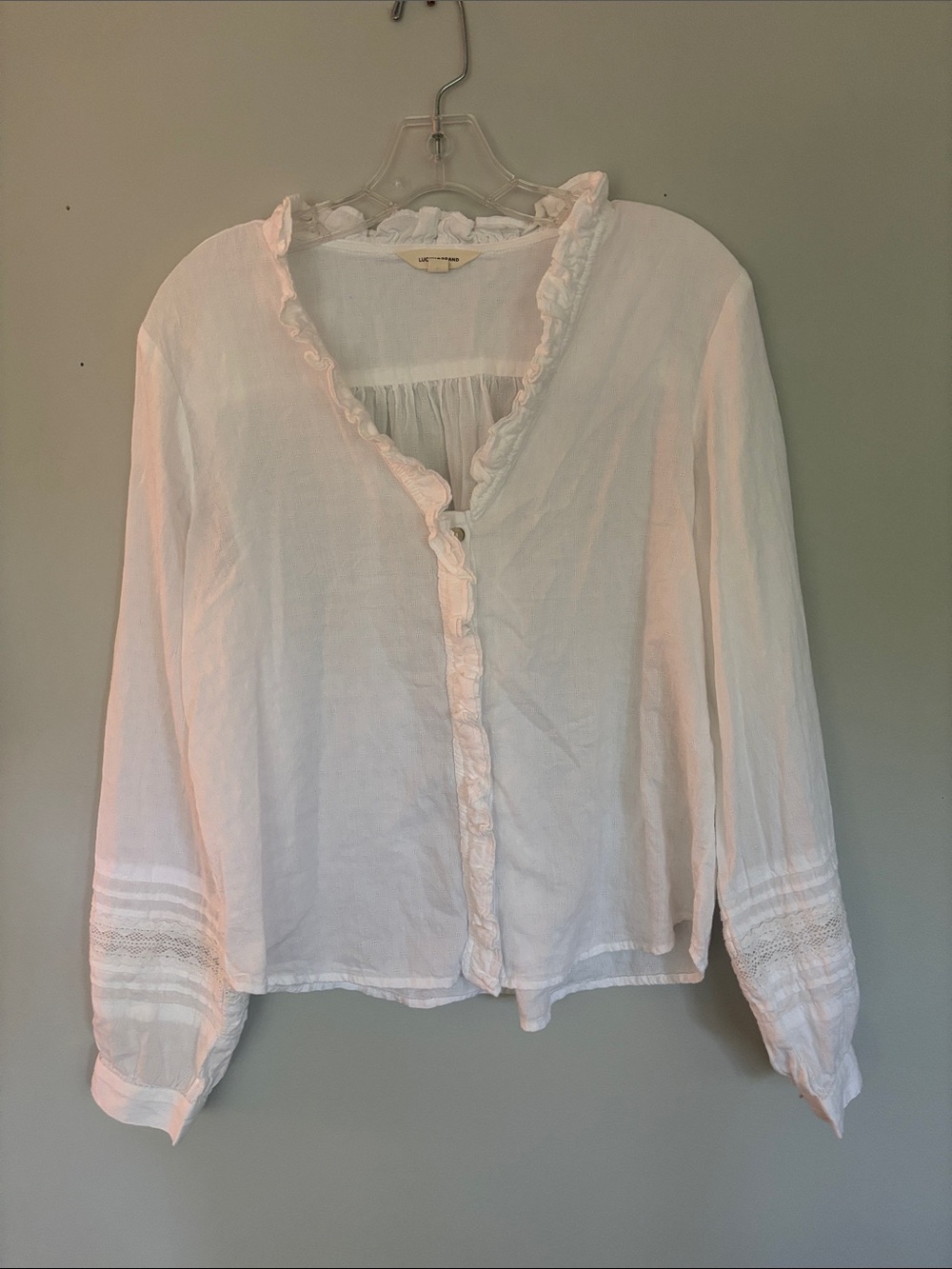 Lucky Brand White Ruffle-Trim Button Front Blouse